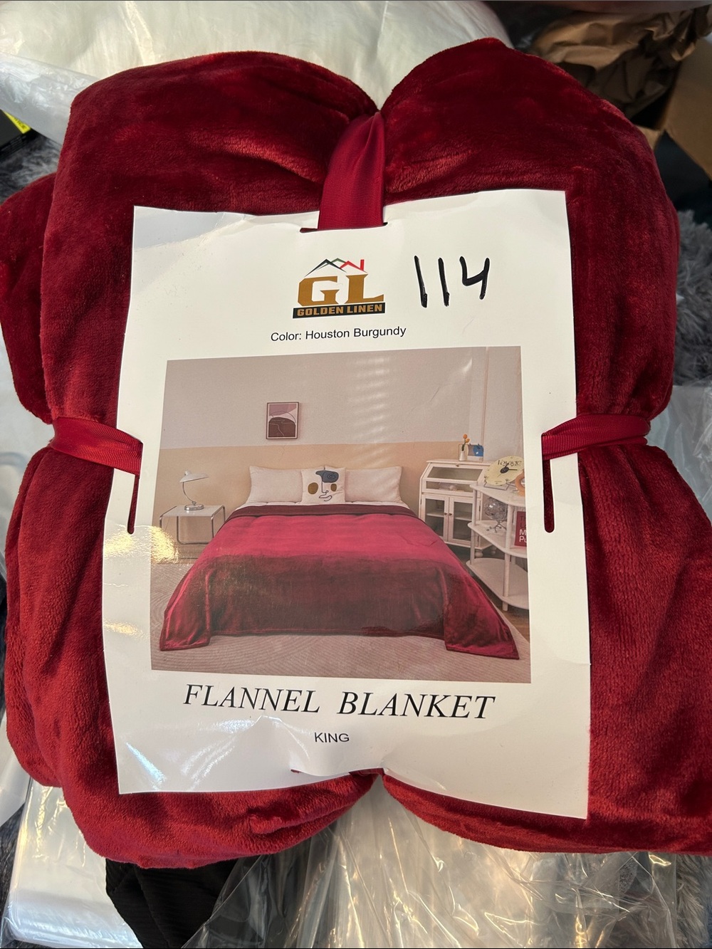 Houston Burgundy Flannel Blanket - King
